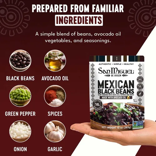 Vista 4 de San Miguel Microondas Frijoles Negros Mexicanos, 0.56 oz de Proteína