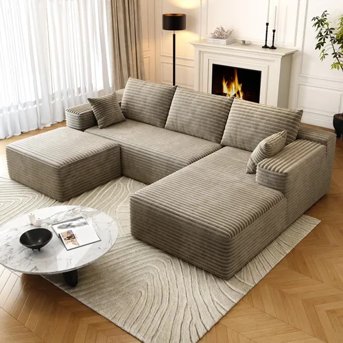 Vista 17 de Sofás seccionales de 95 pulgadas para sala de estar, sofá de nube tapizado en forma de L, sofás modulares y sin hueso, moderno sofá modular