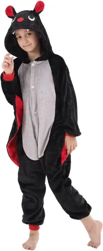 Vista 7 de Disfraz de una pieza de franela con capucha para niños y niñas, disfraz de Halloween de animales negro (Black Bat)