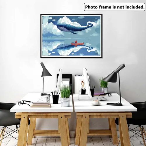 Vista 3 de Yomiie Kits de pintura por números para adultos, animales ballenas, kits de pintura acrílica de lona, fácil de pintar por números para principiantes