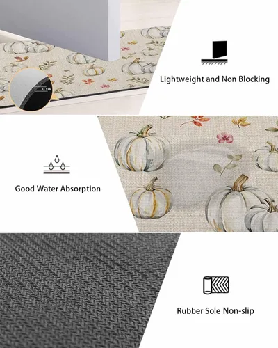 Vista 3 de Tapete de baño retro con diseño de calabaza para bañera, antideslizante, de secado rápido y absorbente, tierra de diatomeas, fregadero, dormitorio