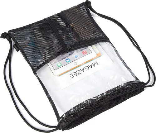 Vista 6 de Clear Drawstring Backpack - Stadium Approved String Cinch Bag for Gym, Concerts, Clear Bag with Adjustable Straps Transparent