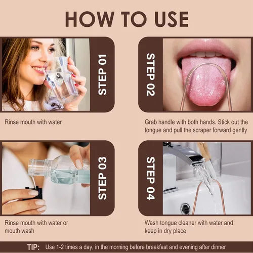 Vista 6 de TruLife - Raspador de lengua para adultos (paquete de 2), limpiador de lengua para cuidado e higiene bucal, raspador de lengua de metal, reduce
