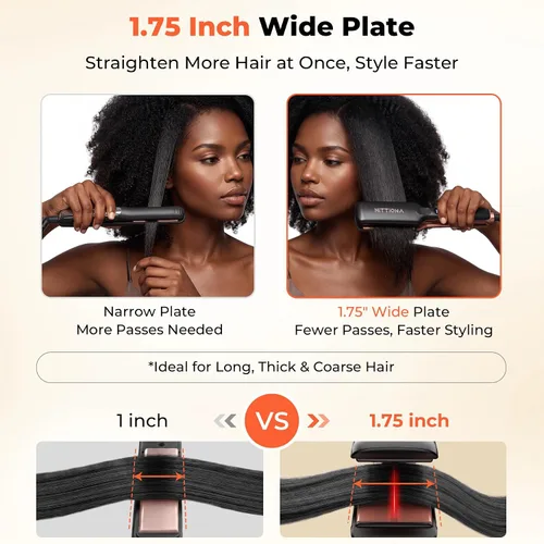 Vista 10 de HITTIONA Plancha de pelo de cerámica de 1.75 pulgadas de ancho para cabello