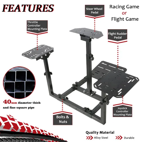Vista 7 de Supllueer Flight Game Mount & Racing Wheel Stand with Three Multiple Shift Lever Panels fit Logitech Thrustmaster Saitek Honeycomb, Steering Wheel