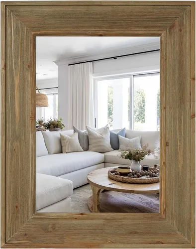 Vista 14 de WallBeyond Espejo de Pared de Ratán Rectangular, Espejo de Ratán de 32 X 44 Pulgadas con Marco de Madera para Decoración de Pared, Baño, Sala
