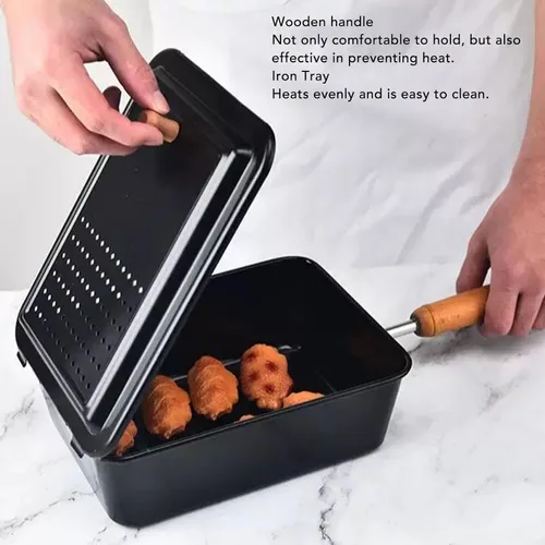 Vista 2 de Popcorn Popper - Máquina de palomitas de maíz con mango de madera de hierro fundido para patio trasero, caravana, camping y uso doméstico