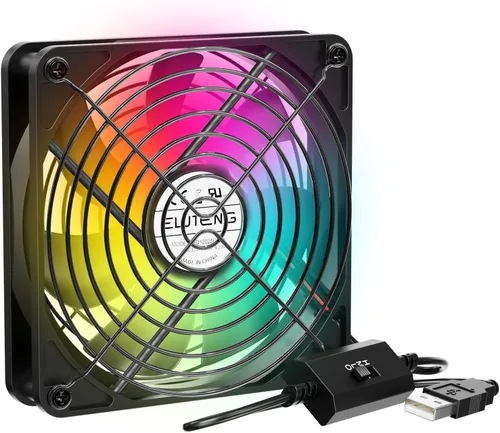 Vista 9 de ELUTENG - Ventilador de computadora USB de 4.724 in, ventilador de refrigeración de PC de 5 V con 3 velocidades ajustables DC to USB Adapter