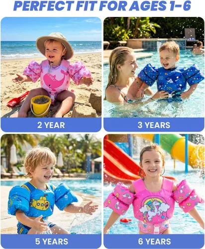 Vista 7 de Gogokids 2-in-1 Toddler Swim Vest Pool Floaties for Kids[CPC Certified & Remove Crotch Strap]Puddle Float Jumper 24-66 Pounds, Toddler Arm Floaties