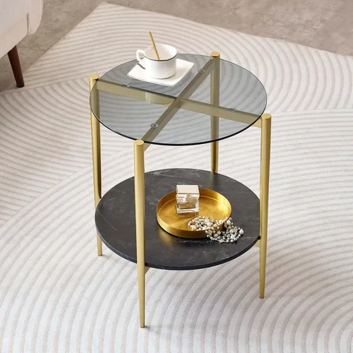 Vista 18 de LumFurn Mesa auxiliar redonda de cristal, mesa de sofá de diseño moderno de mediados de siglo para sala de estar, 18 pulgadas de diámetro x 23
