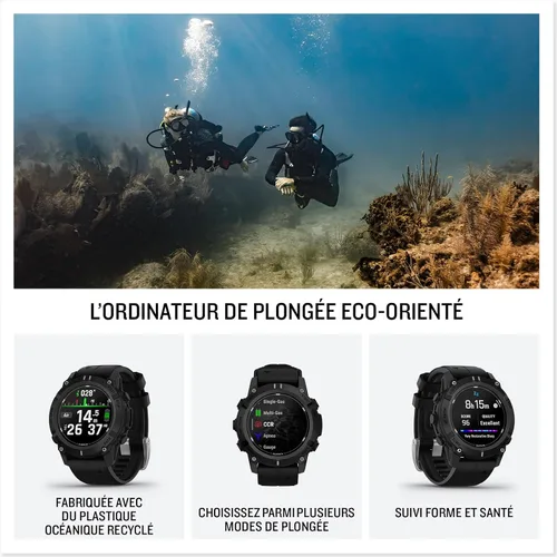 Vista 2 de Garmin® Descent™ G2, Watch-Style Dive Computer, Bright AMOLED Display, Multiple Dive Modes, Health and Wellness Features, Black with Black Band