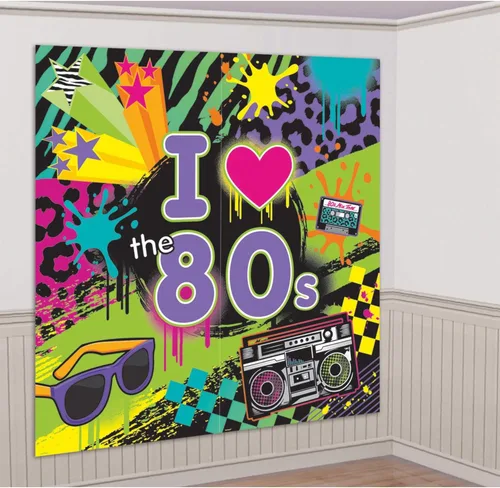Vista 2 de Decoración de pared de los 80´s asombrosa de Amscan (2 piezas), Multicolor, 14.5 x 10 pulgadas