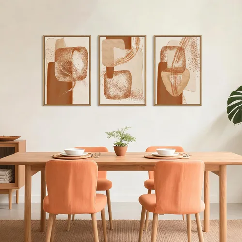 Vista 3 de Celestdeco Juego de arte de pared en lienzo abstracto y neutro grande con marco naranja, moderno y minimalista para pared, diseño geométrico bohemio