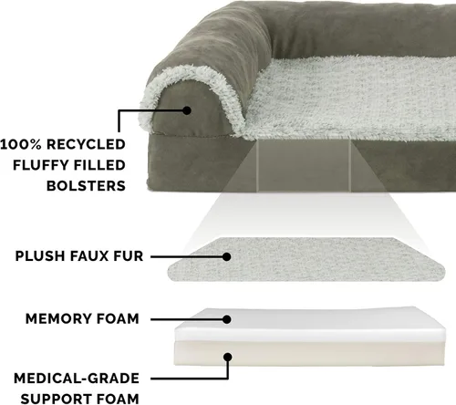 Vista 4 de Furhaven Cama para Perros de Espuma Viscoelástica para Perros Medianos/Pequeños con Refuerzos Extraíbles y Funda Lavable, Para Perros de Hasta 35