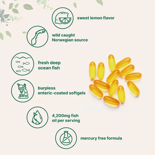 Vista 4 de Suplementos de aceite de pescado Omega 3 de triple fuerza, 4200 mg por porción y aceite de hígado de bacalao, 2,000 mg por porción, 360 cápsulas