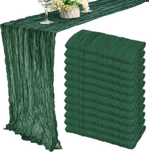 Vista 22 de Pack de 12 caminos de mesa de estopilla de 35x72 pulgadas, bohemio, de gasa, rústico, tela de queso, camino de mesa largo romántico para boda Azul