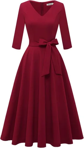 Vista 2 de Bbonlinedress Vestido de té vintage casual para mujer, vestido de cóctel, graduación, vestido de iglesia, cuello en V, mangas 34