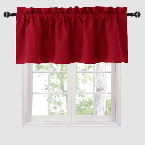 Vista 10 de Hiasan Cortinas opacas con cenefa para oscurecimiento sólido de habitación, cenefas con bolsillo para barra, para ventanas, 42 x 12 pulgadas