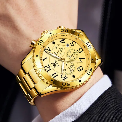 Vista 4 de OLEVS Relojes para hombre, cronógrafo, vestido de lujo, fase lunar, cuarzo, acero inoxidable, impermeable, luminoso, calendario de negocios, reloj