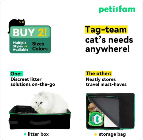 Vista 5 de Arenero portátil de viaje para gatos con tapa para contener arena y olor. Fácil de transportar, limpiar y almacenar. Ideal para viajes en auto