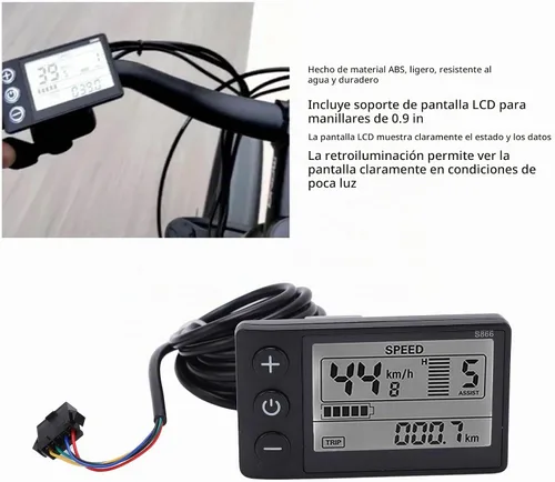 Vista 3 de Pantalla LCD para bicicletas eléctricas, S866 Medidor de pantalla LCD de bicicletas eléctricas, 24 V, 36 V, 48 V, panel de control con reemplazo