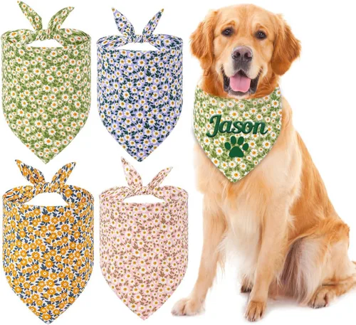 Vista 8 de Bandana personalizada para perro con nombre bordado, bufanda para cuello personalizada, babero triangular, accesorios para mascotas para perros