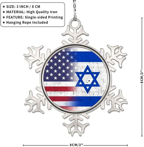 Vista 7 de Adornos de copo de nieve con la bandera estadounidense de Israel United We Stand with Israel, decoraciones de Navidad para árbol, adornos de Navidad