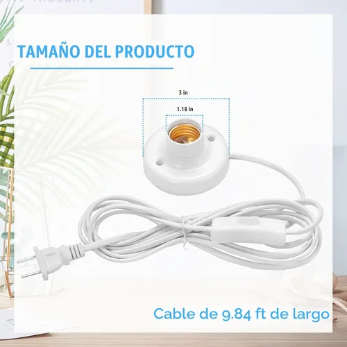 Vista 2 de 1 enchufe de luz de 9.84 pies con cable E26/E27 con interruptor de encendido/apagado, extensión de cable de luz colgante, para iluminación