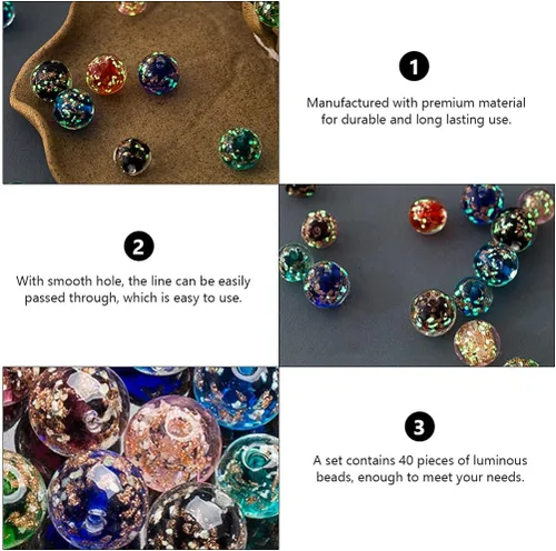 Vista 5 de COHEALI 40 cuentas espaciadoras de vidrio luminoso de 0.47 pulgadas, colores mezclados para hacer joyas, pulseras, tobilleras, manualidades