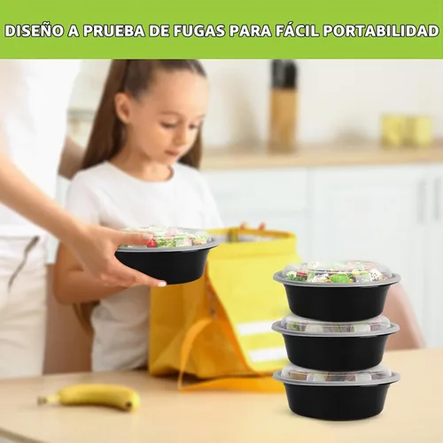 Vista 5 de Recipientes de preparación de comidas, paquete de 50 tazones redondos