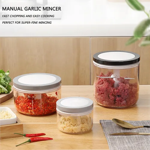 Vista 4 de Procesador manual de alimentos, picador de verduras, picador de cebolla de 33.8 fl oz, picador de ajo, picador de ajo, batidora y licuadora