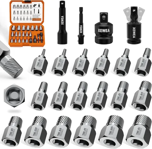 Vista 11 de XEWEA 14PCS 3/8" Drive Screw Extractor Set，Multi-Spline Easy Out