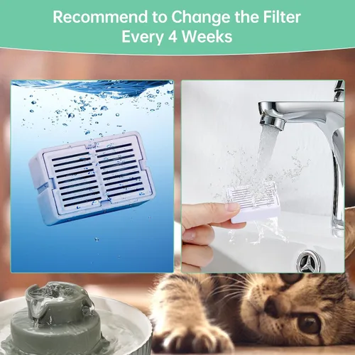 Vista 3 de Paquete de 16 filtros de fuente de agua para gatos para dispensador de cerámica para cupcakes de 2.1L/71 onzas, 16 filtros de carbono y 4 filtros