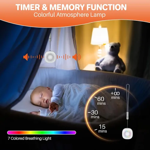 Vista 4 de FUNYKICH Máquina de sonido de ruido blanco de viaje con luz colorida, mini máquina de sonido portátil para bebés, adultos y niños con 10 sonidos