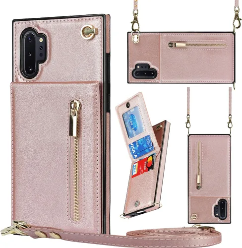 Vista 26 de Funda para teléfono Samsung Galaxy Note 9 con correa cruzada, tarjetero de cuero, ranuras de crédito, soporte magnético, accesorio para celular