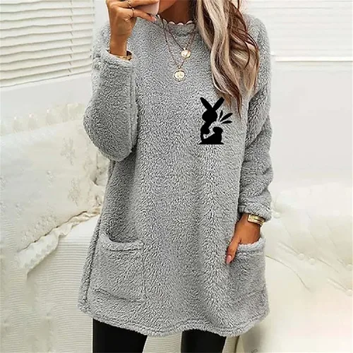 Vista 3 de Sudaderas de forro polar para mujer, manga larga, sin capucha, abrigo cálido de invierno con bolsillos, ropa de color sólido