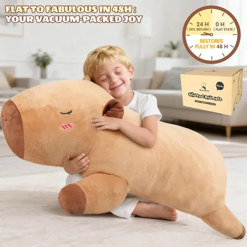 Vista 4 de SuzziPals Peluche de Capibara Gigante de 43 pulgadas, Animal de Peluche Gigante Realista para Alivio del Estrés y Compañía, Almohada de Grandes