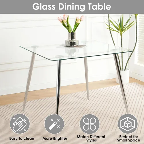 Vista 7 de Juego de mesa de comedor de cristal plateado para 2, juego de mesa cuadrada de lujo moderno de 36 pulgadas, juego de mesa de cocina minimalista de 3