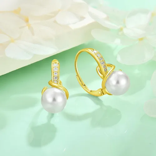 Vista 3 de Starchenie Juego de aretes de perlas de plata de ley 925 chapada en oro de 18 quilates para mujer