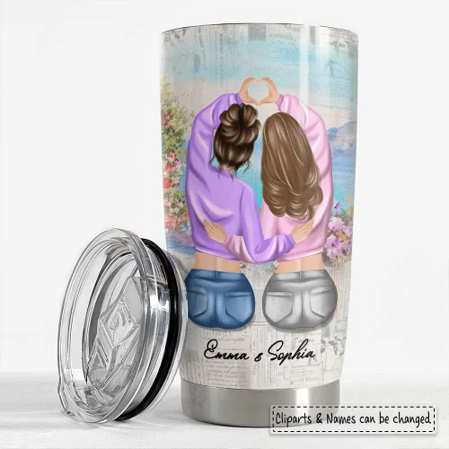 Vista 3 de SANDJEST Taza personalizada para mejores amigas de 20oz y 30oz con tapa - Regalo para mejores amigas, mujeres, niñas, hermana - Navidad, cumpleaños