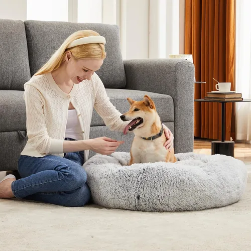 Vista 8 de DUMOS Cama para perro XL de 37.4 x 37.4 pulgadas para uso en interiores 2-Gris