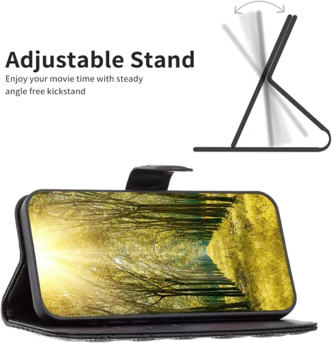 Vista 4 de Case for Xiaomi Redmi Note 10 4G/Note 10S,Rhombus Lambskin Pattern Premium Leather Wallet Kickstand Flip Case Magnetic Clasp Cover Black