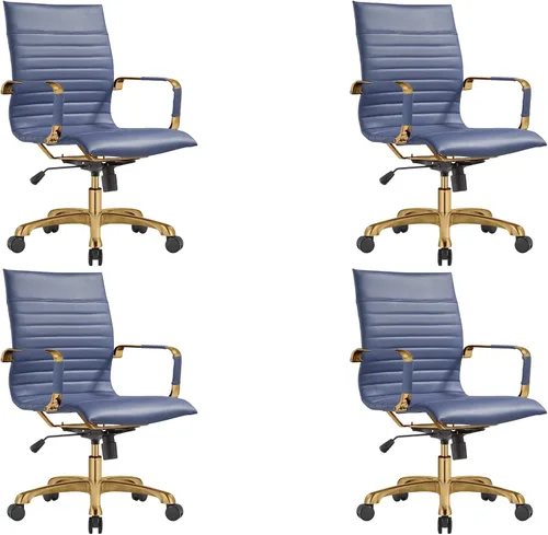 Vista 20 de LeisureMod Harris Silla de oficina con almohadilla suave, silla ejecutiva de piel sintética con base de acero dorado, altura ajustable, bloqueo