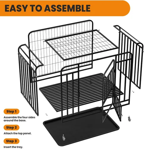 Vista 7 de Jaula de acero indestructible para perros de 42 pulgadas, resistente a prueba de escape, jaula de alta ansiedad para interiores de triple puerta