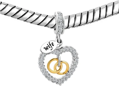 Vista 2 de KunBead Colgantes colgantes con forma de corazón, amor a mi esposa, compatibles con pulseras Pandora, Cobre, vidrio