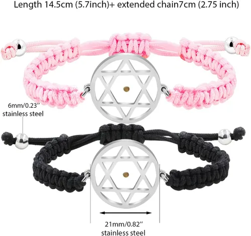 Vista 6 de Uloveido Pulsera de cuerda trenzada tejida con semillas de mostaza, inspiradora, hecha a mano, pulsera cristiana ajustable, regalo de fe Negro