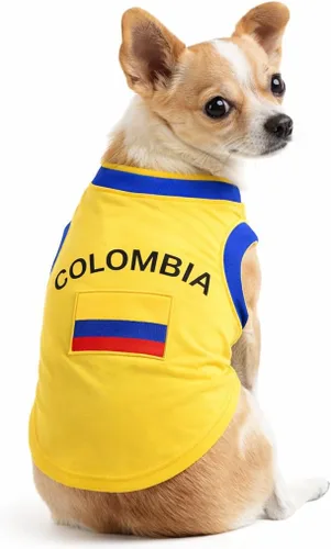Vista 2 de Petitebella Colombia & Flag - Camisa para perro cachorro (amarillo, talla XS)