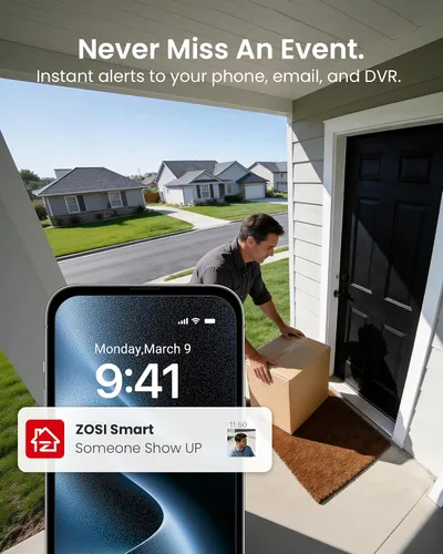 Vista 3 de ZOSI - Sistema de cámara de seguridad 3K Lite para interiores y exteriores, detección AI de personas/vehículos, visión nocturna, acceso remoto, 4