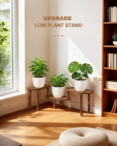 Vista 4 de Estante de plantas cóncavo de interior, soporte de plantas ovalado deformable de 3 niveles, soporte largo para macetas para múltiples plantas