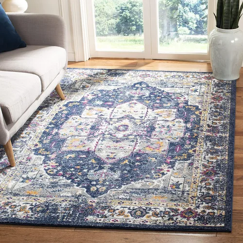 Vista 27 de SAFAVIEH Evoke Collection EVK275C Medallón oriental envejecido, no desprende pelusa, 2'2" x 4', color azul/naranja, alfombra de acento para sala